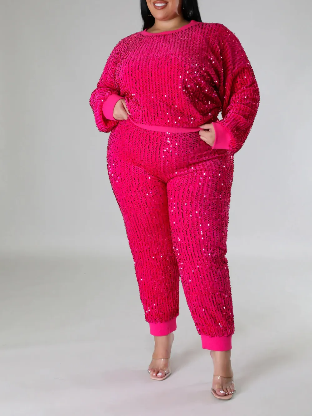 Plus Size Women'S Fashion Sequin Suit