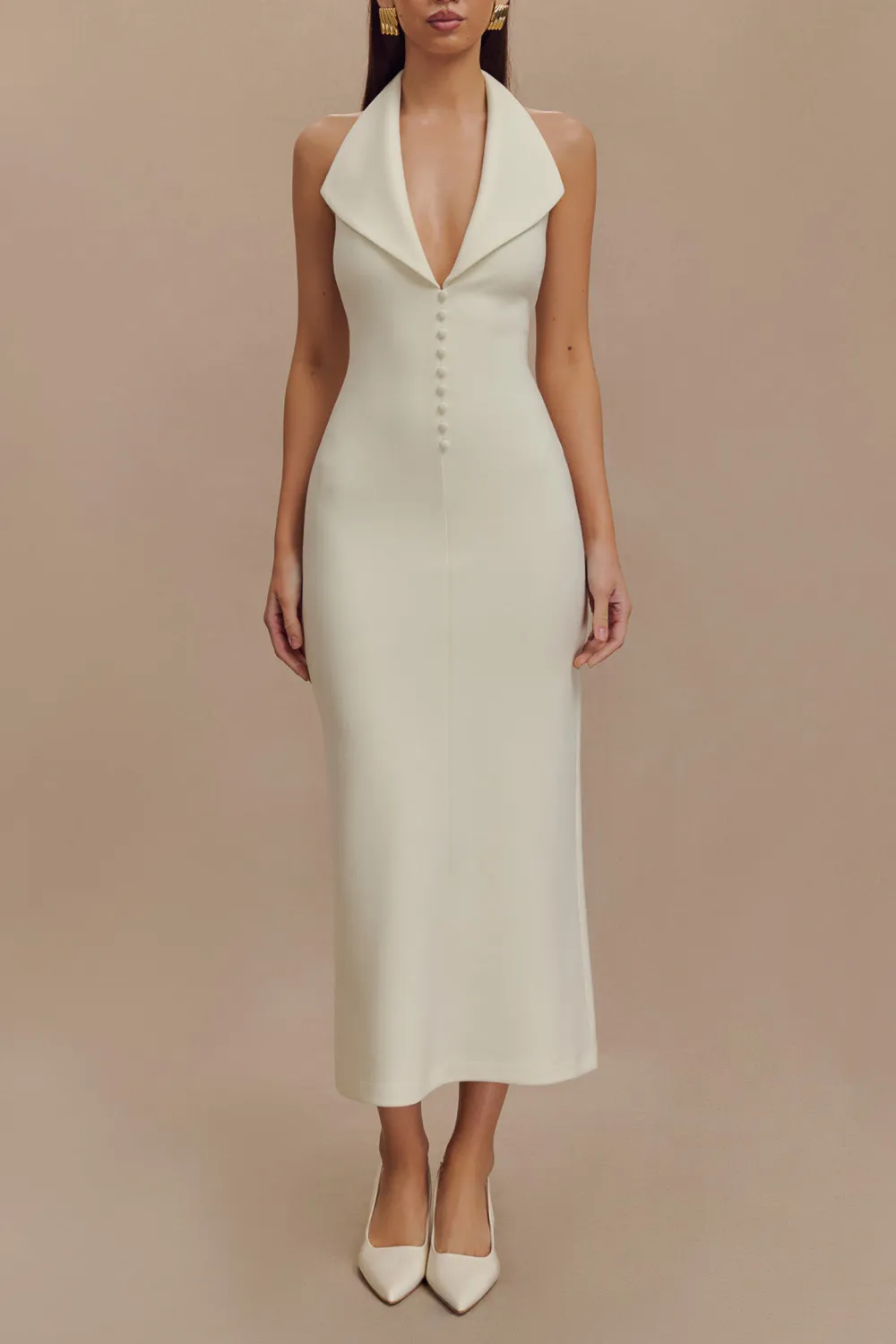 Crepe Halter Midi Dress