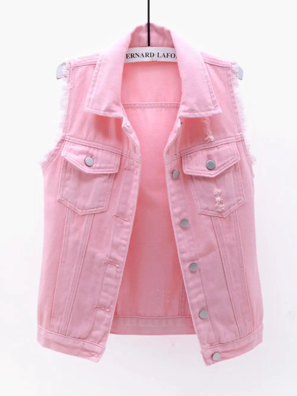 Button-down Raw-hem Sleeveless Denim Jacket
