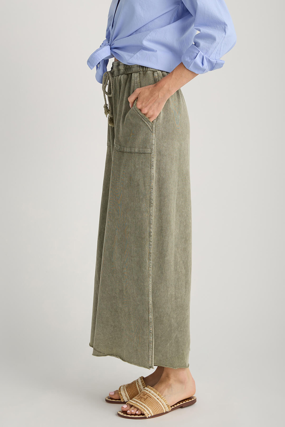 Easel Wide Leg Knit Pants - faded teal