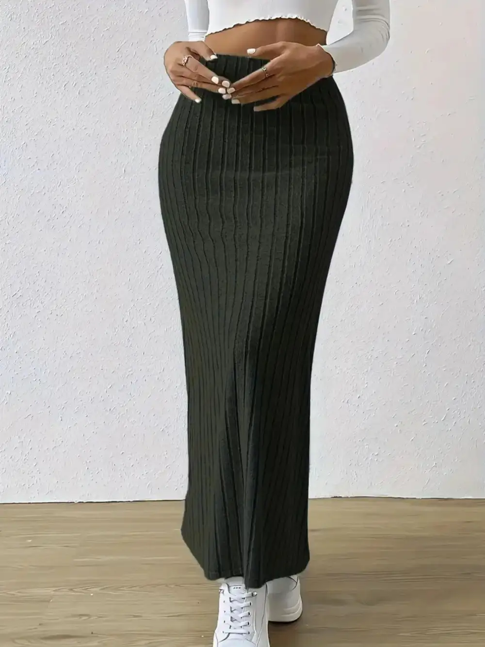 High Waist Ribbed Knit Skirt
