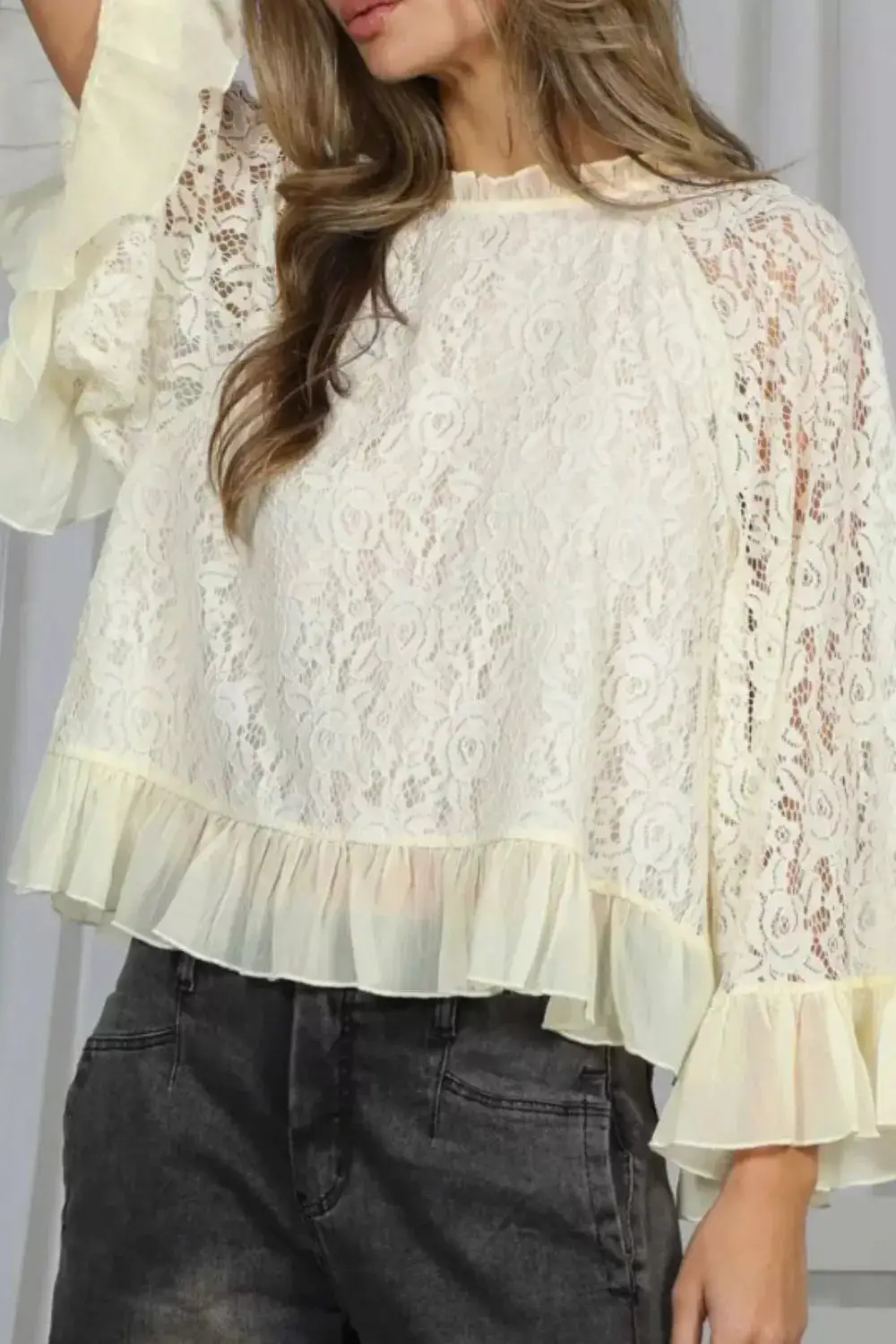 Lace Ruffled Hem Blouse