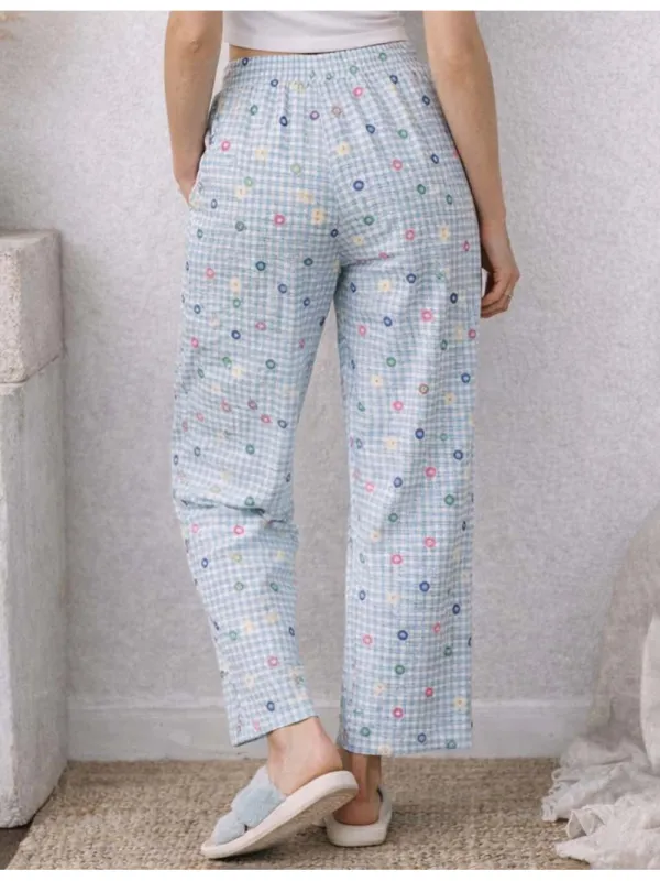 Polka Dot Checked Loungewear Wide Leg Pants