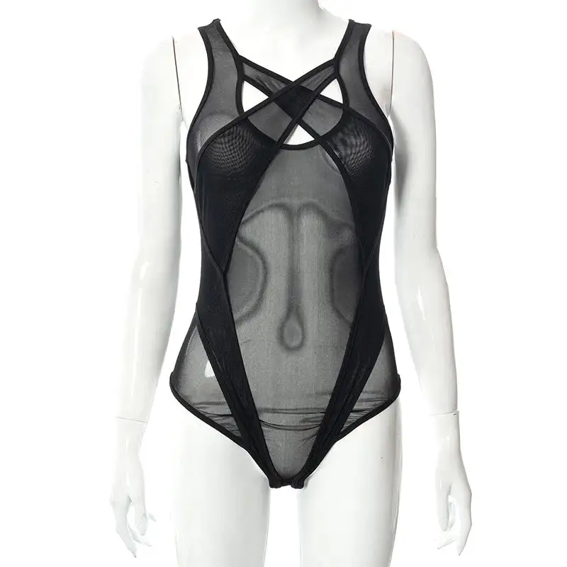 Sheer Halter Bodysuit with Cutout Detail