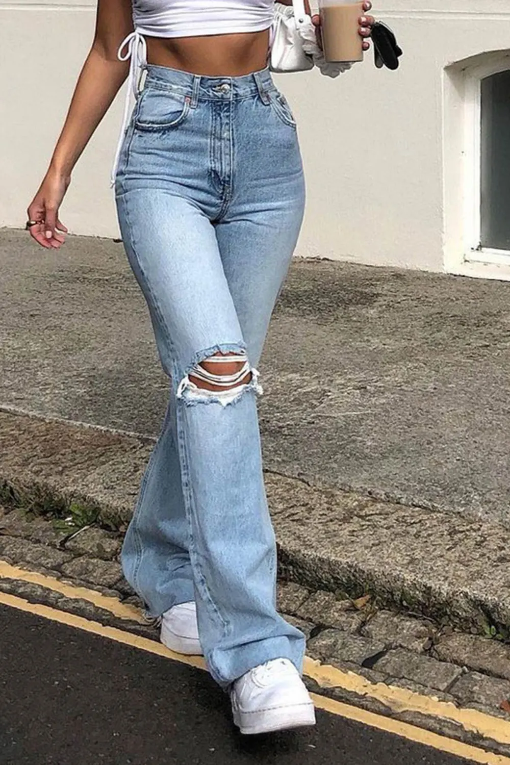 Distressed High Waist Flare Jeans