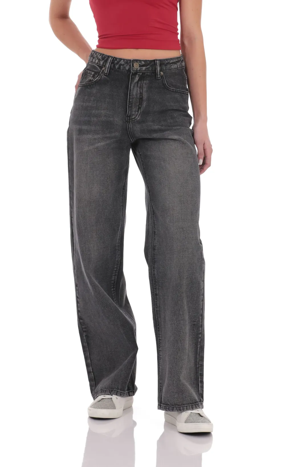 High Rise Wide Leg Jeans in Faded Black