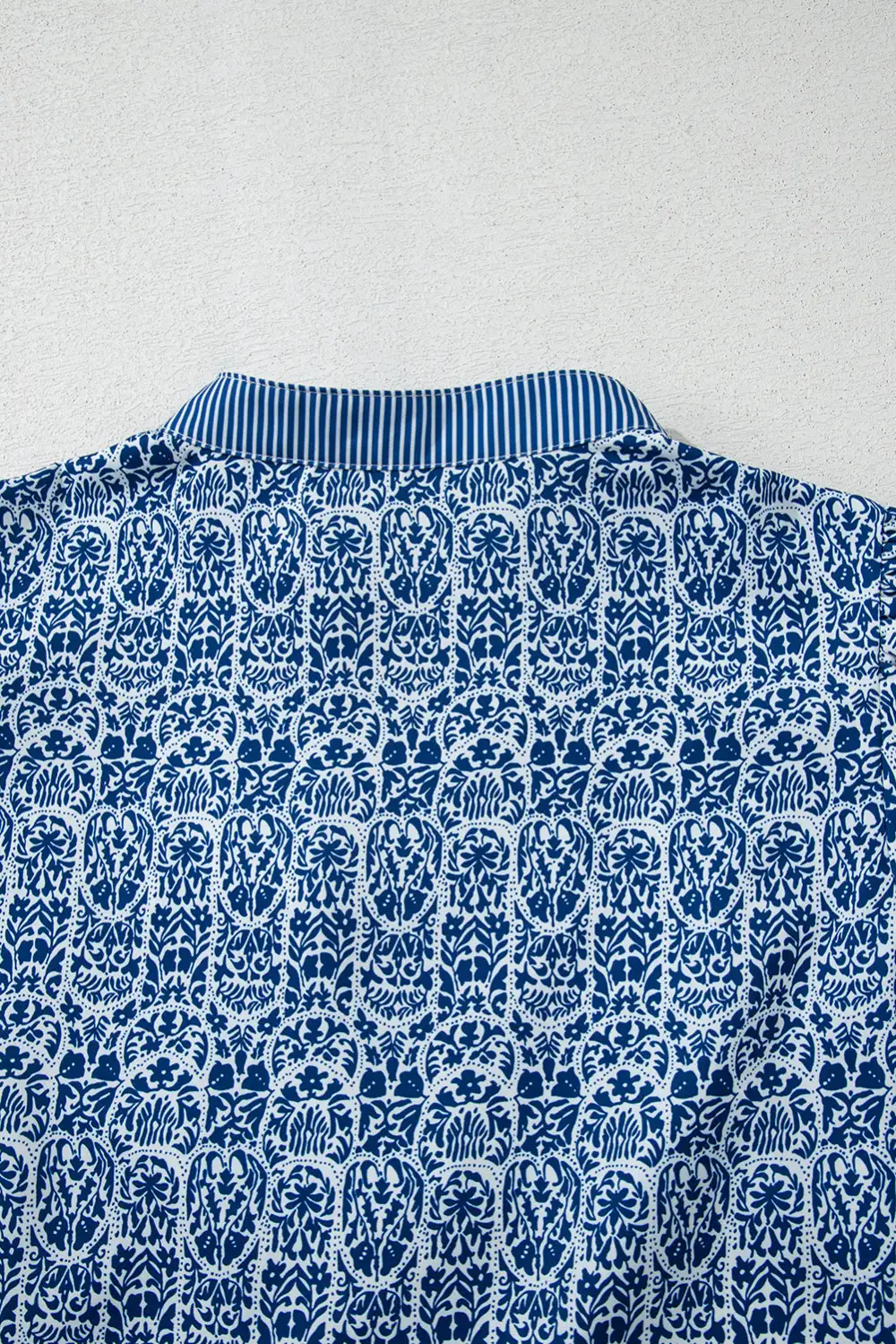 Blue Floral Striped Print Contrast Puff Sleeve Top