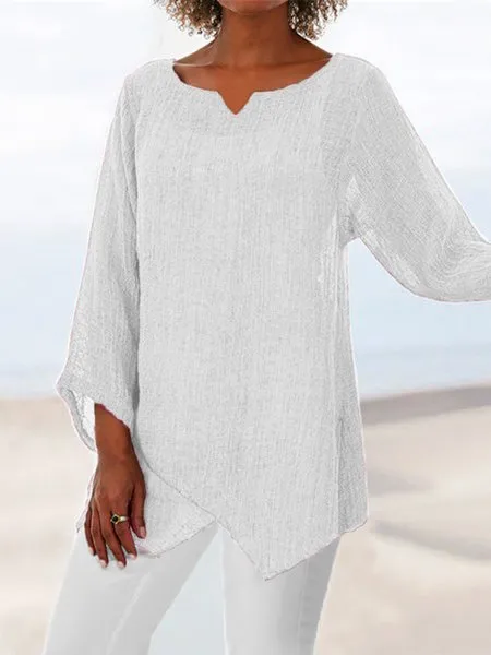 Women's V Neck Linen Solid Summer Blouse