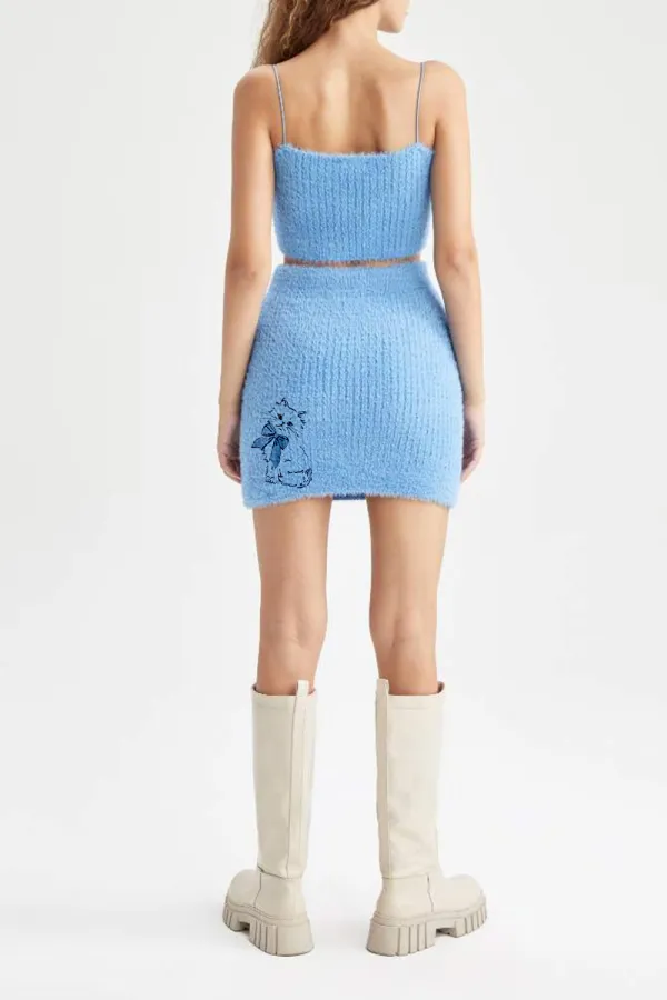 Cropped Cardigan Knit Embroidered Skirt
