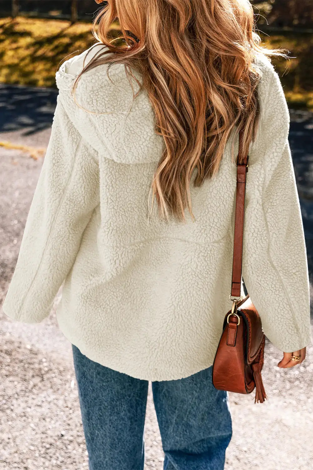 Fleece Zip-Up Drawstring Hooded Pocket Jacket