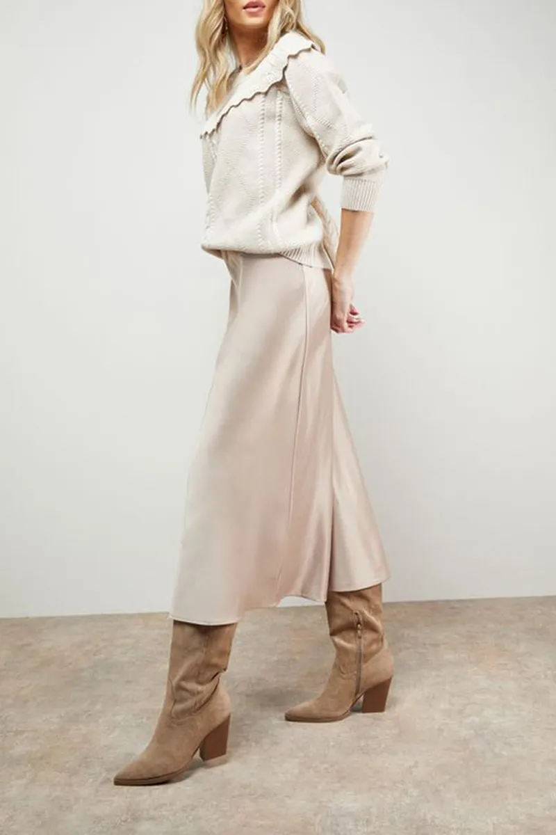 Casual Style Bias Cut Satin Skirt