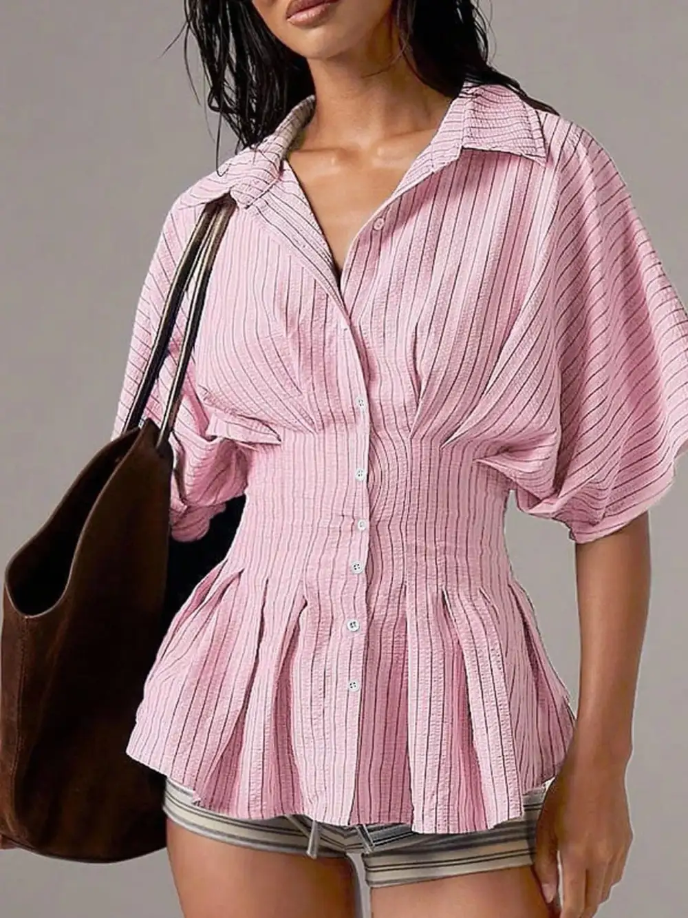 Striped Cinched Waist Shirt