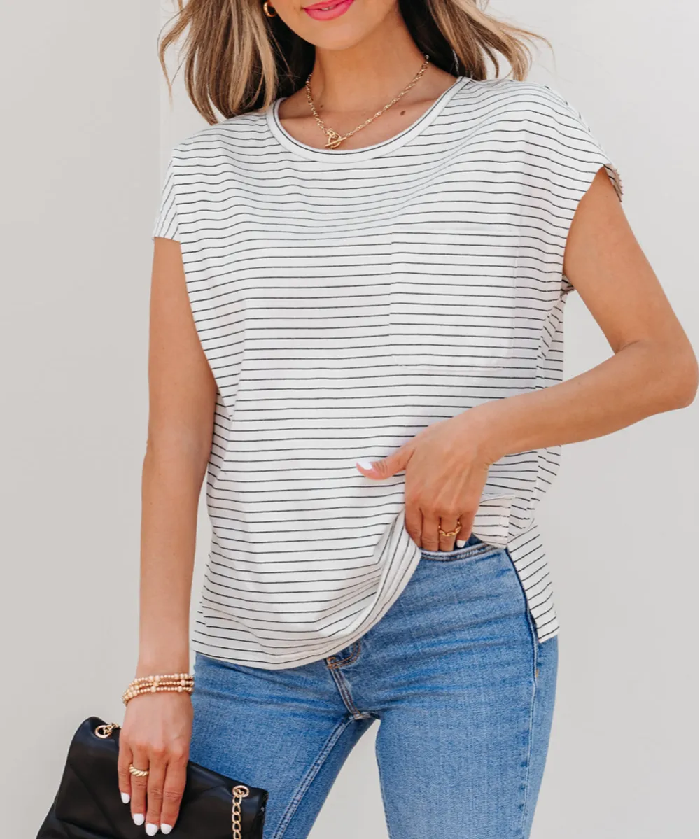 Cap Sleeve Crew Neck Tee