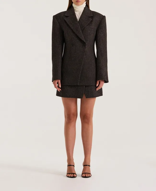 Graphite Tweed Petite Double-Breasted Blazer
