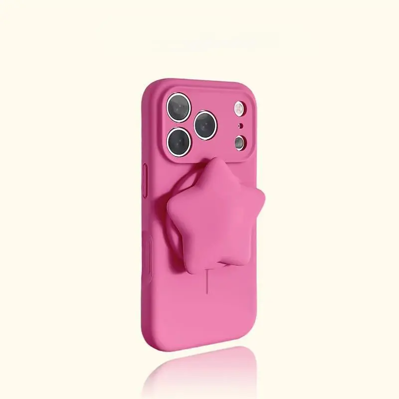 Minimalist Solid Color Liquid Silicone Case for iPhone 18 Pro Max Star Stand 16 iPhone 17 Phone Case 15 Women