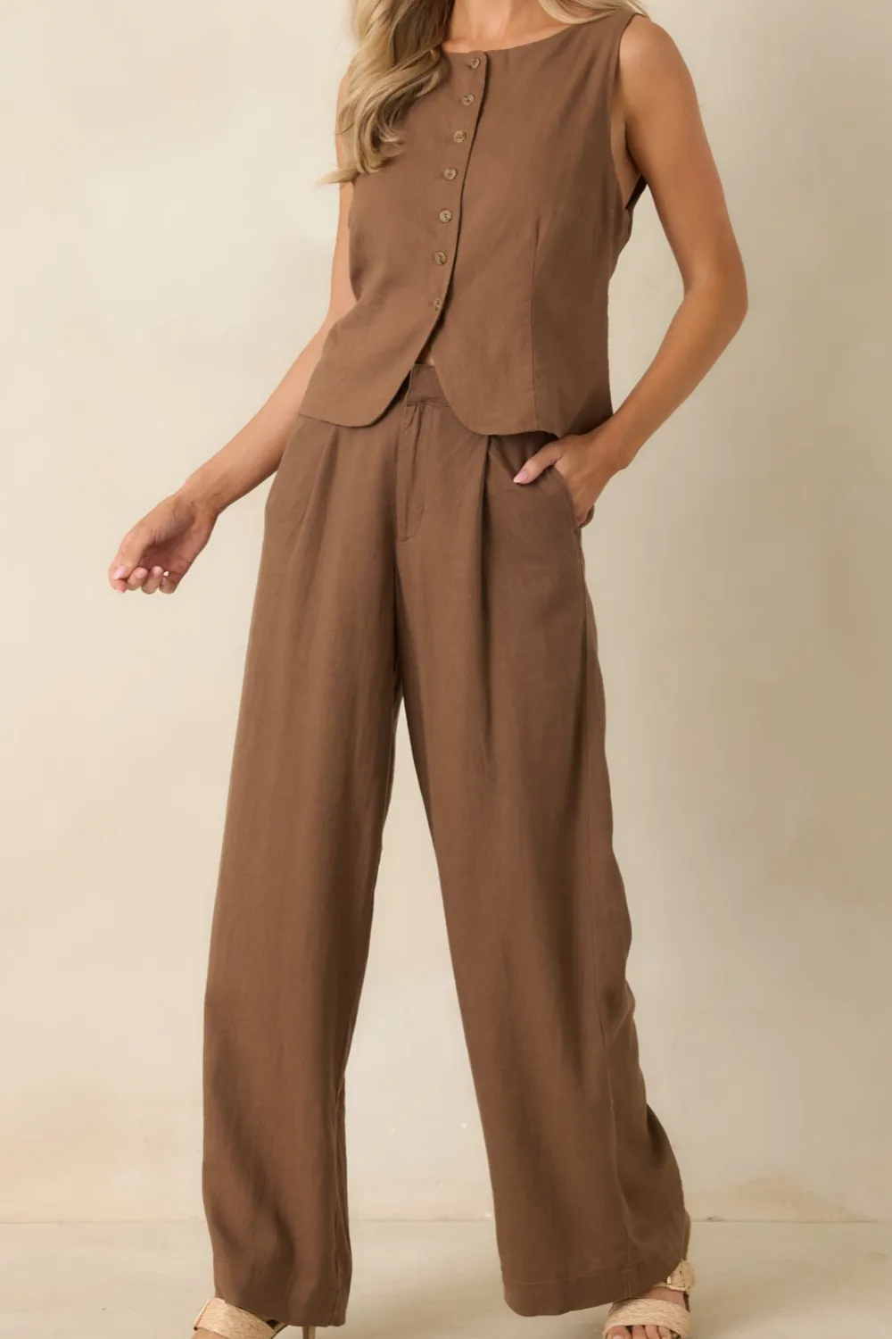 Chestnut Linen Wide Leg Pants