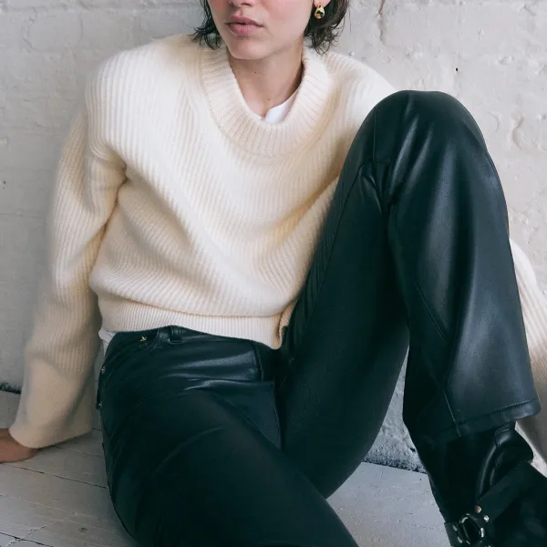 Ribbed Cashmere Cropped Crewneck Sweaters