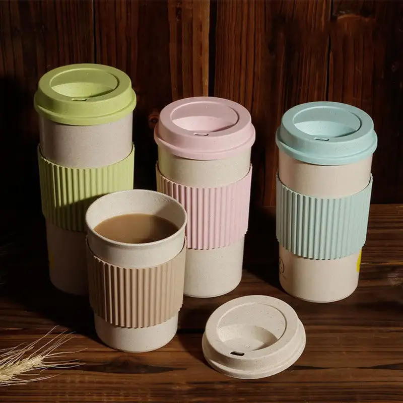 (Store Closing Sale) Wheat Fiber Straw Coffee Mug Double-wall Insulation Eco-friendly Coffee Cup Travel Leakproof Gift Mugs