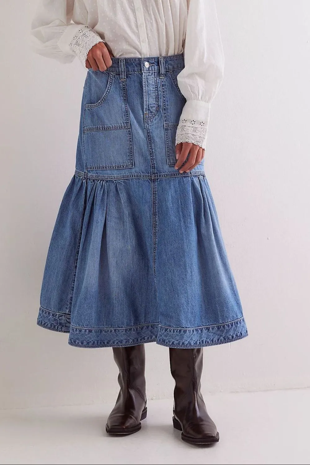 Midi Denim Pockets So Skirt