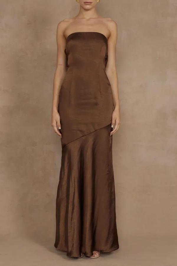 Brown Tube Top Maxi Dress