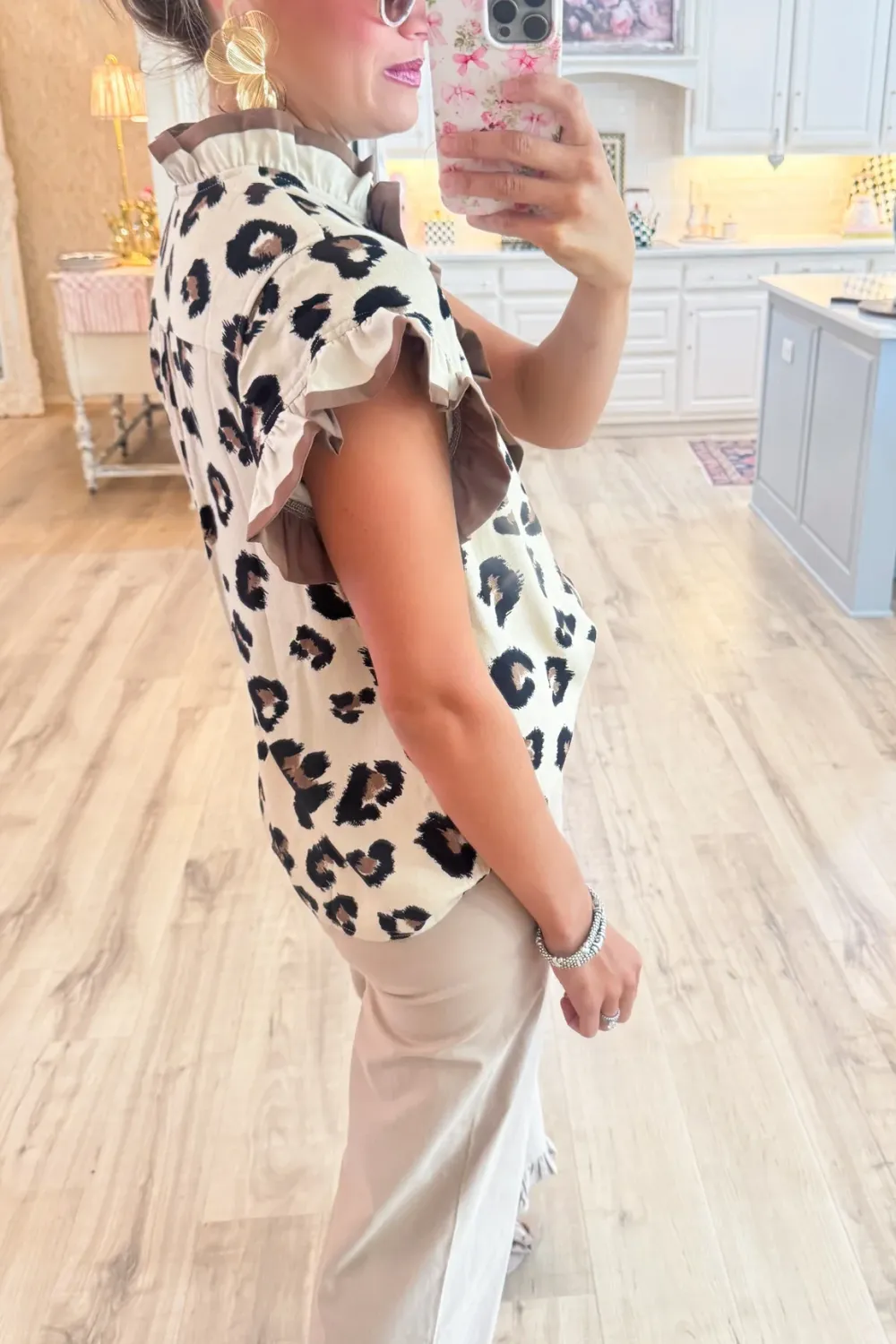Leopard Ruffle Neck Top