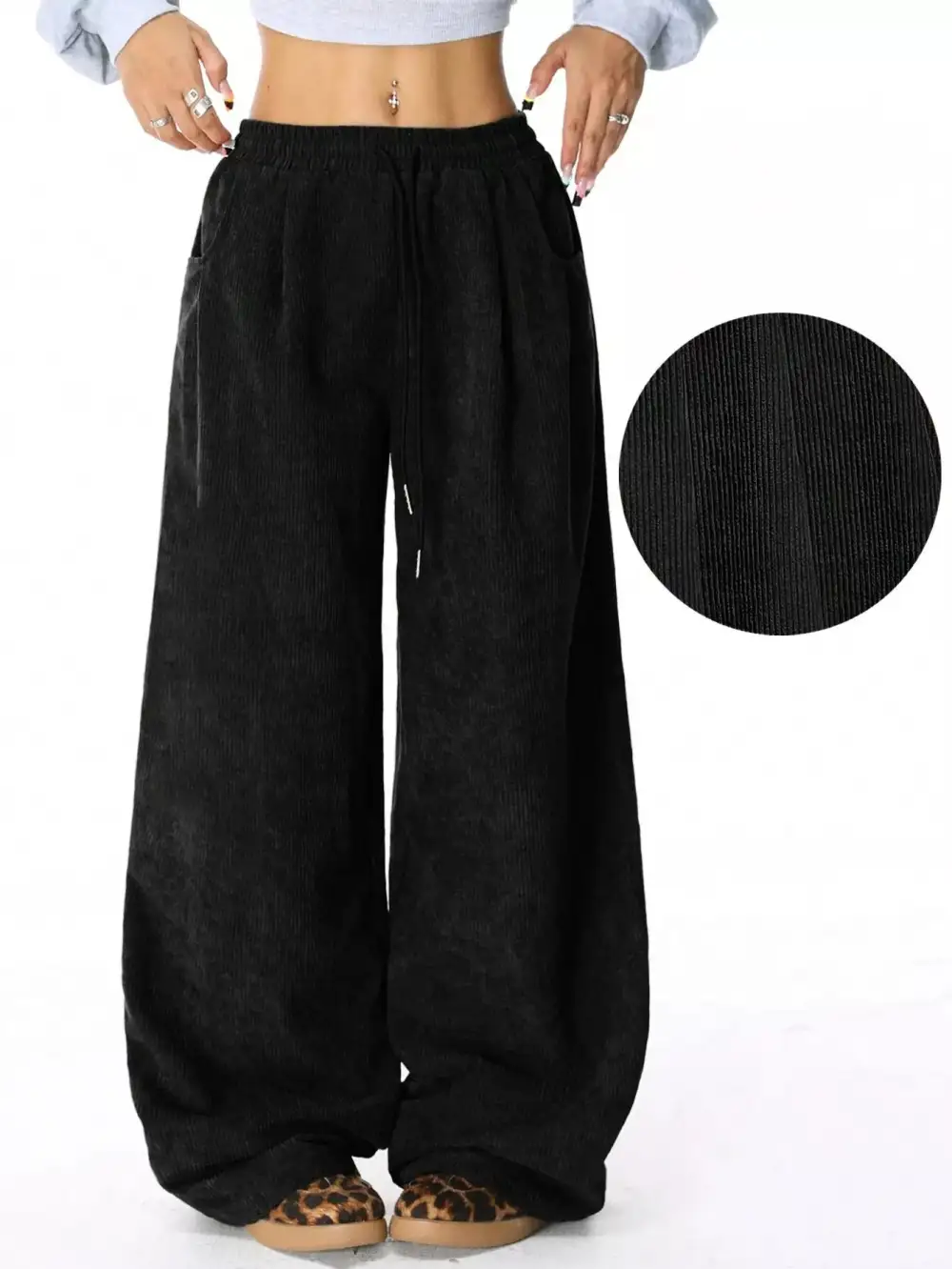 Textured Corduroy Wide Leg Pants