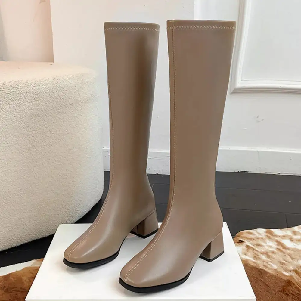 Refined Square Toe Block Heel Boots