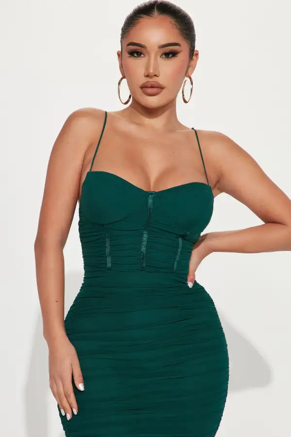 About Last Night Mesh Midi Dress - Hunter