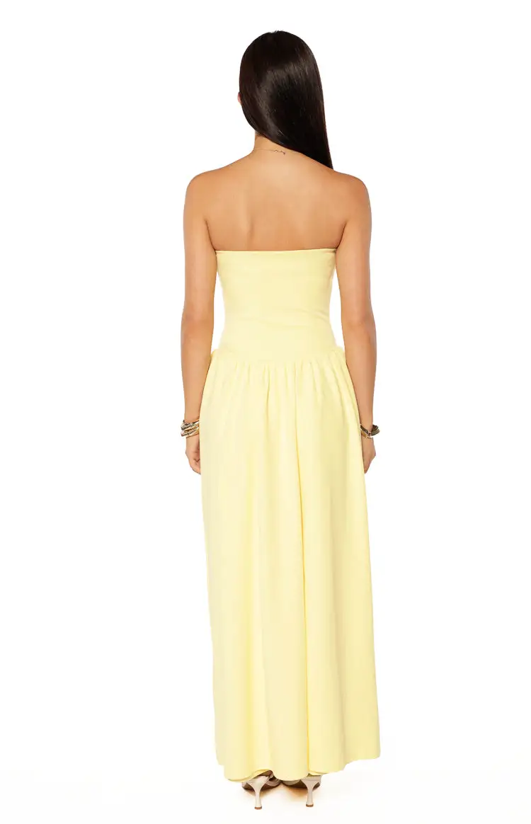 Ruched Strapless Flowy Maxi Dress
