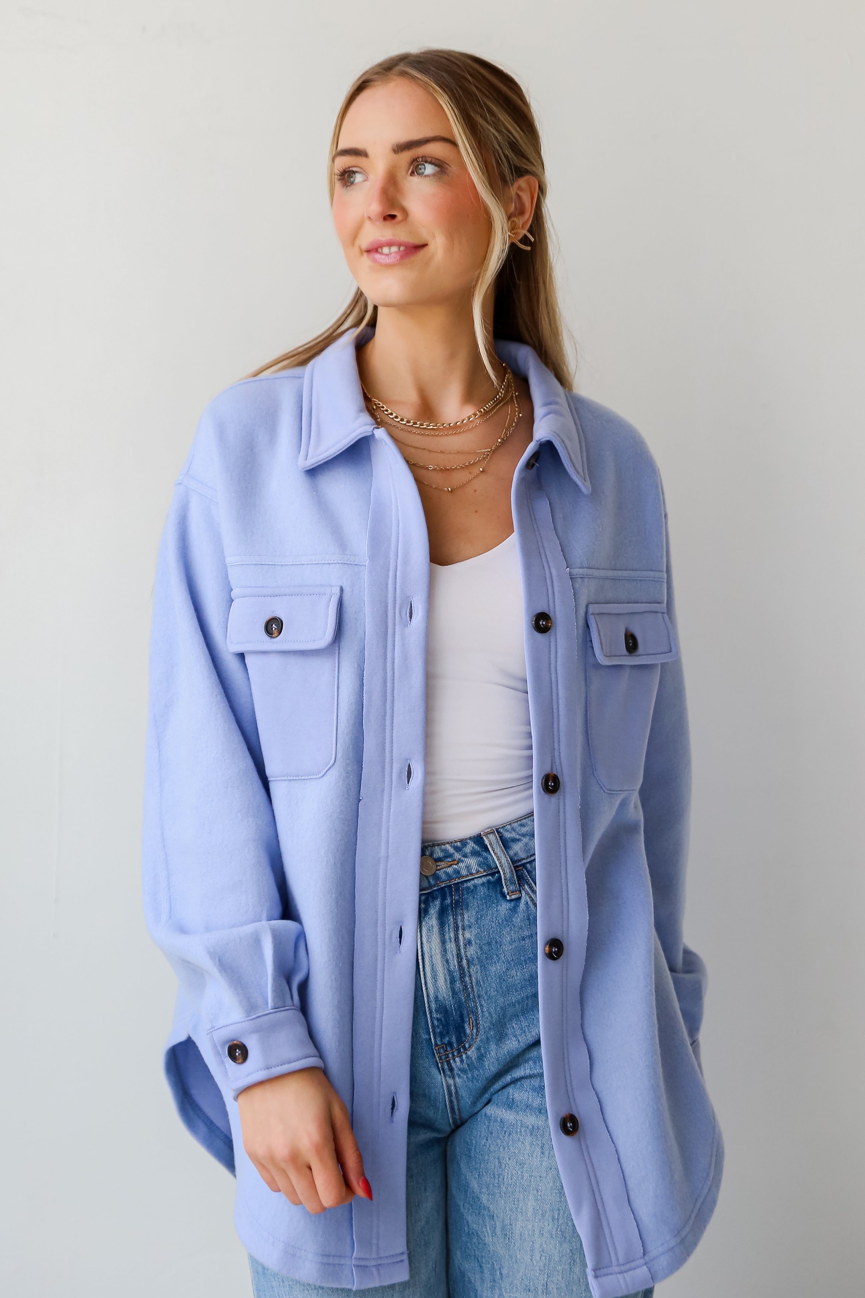 FINAL SALE - Irresistible Comfort Blue Brushed Knit Shacket - DU DEAL