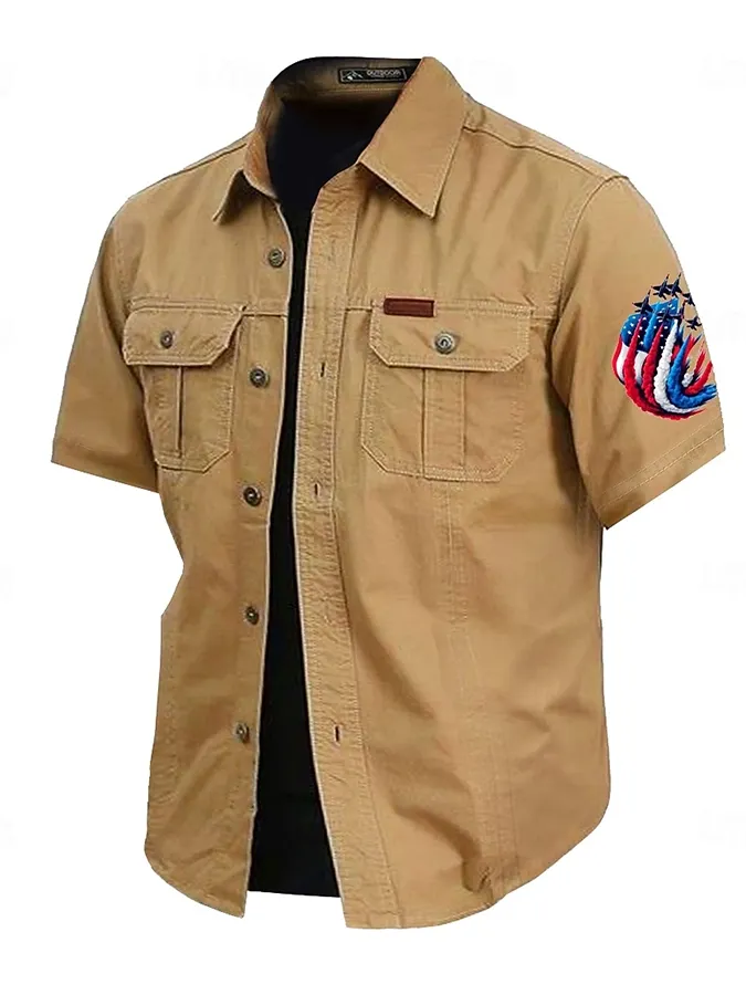 Men's American Flag Eagle Print Short Sleeve Shirt