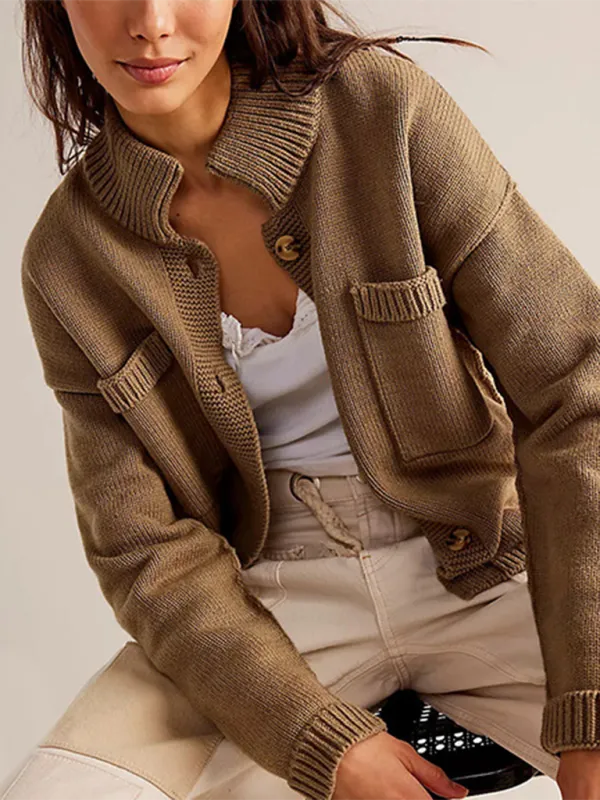 Knit Upright Collar Cardigan