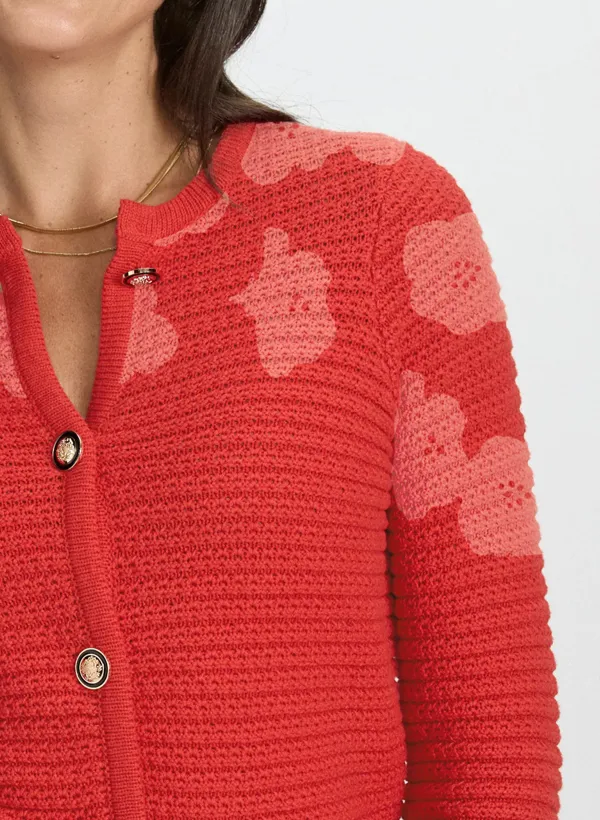 Red Textured Knit Cardigan