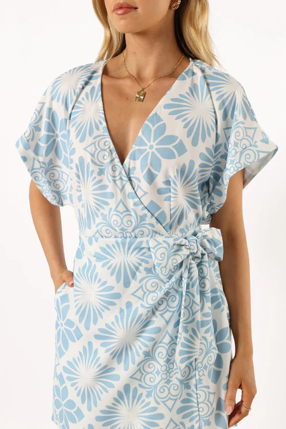 ANESSA WRAP MINI DRESS - BLUE PRINT