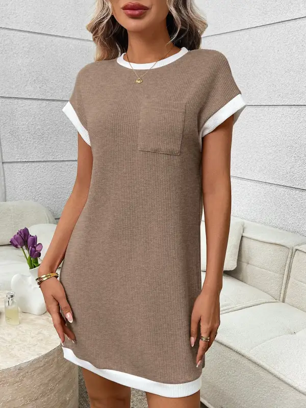 Ribbed Knit Pocketed Mini Dress