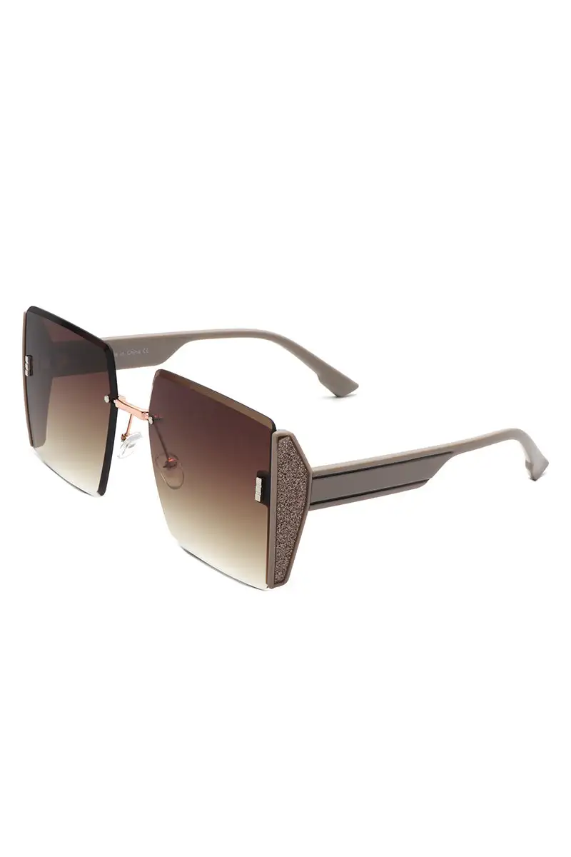 Plush Square Rimless Frame Sunglasses