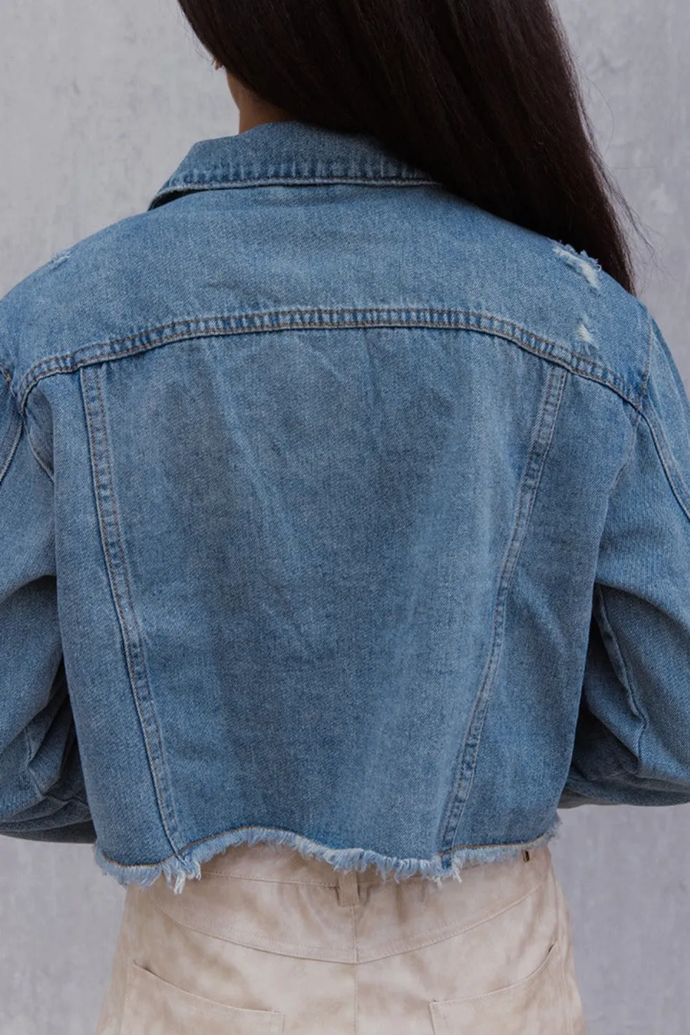 Distressed Cropped Denim Jacket