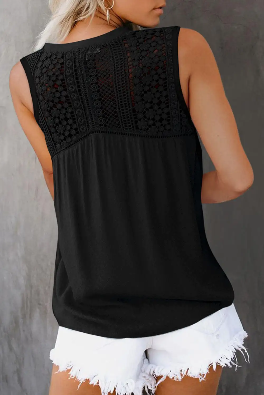 Lace Tie Front Button Tank Top