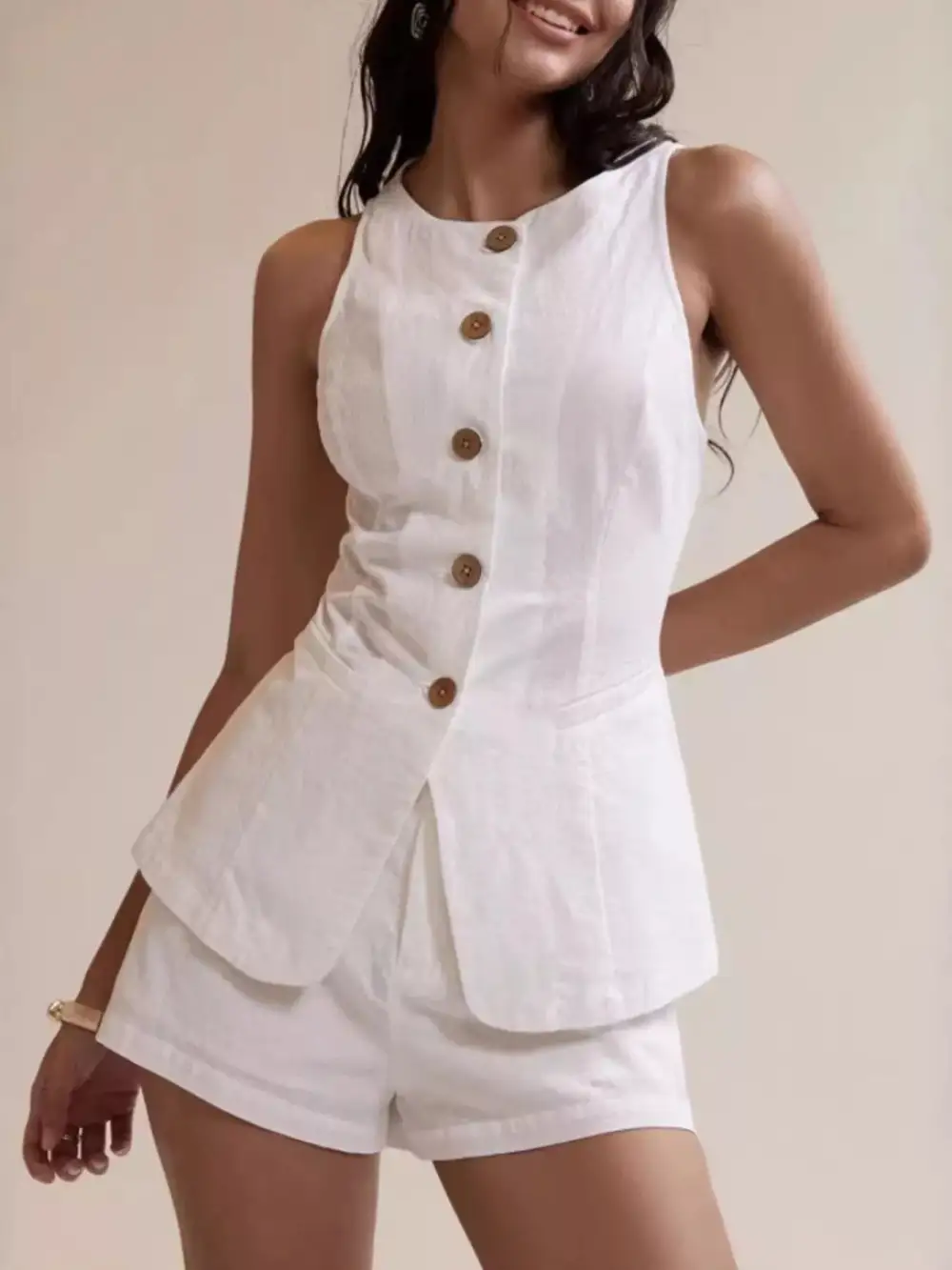 Button-Down Sleeveless Top and Shorts Set