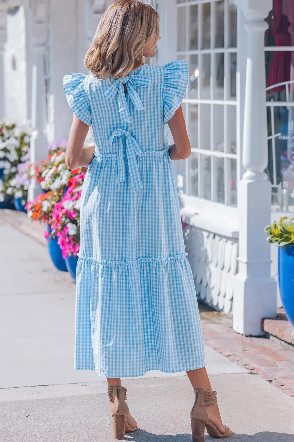 Structured Shape Plaid Ruffle Short Sleeve Maxi Dress