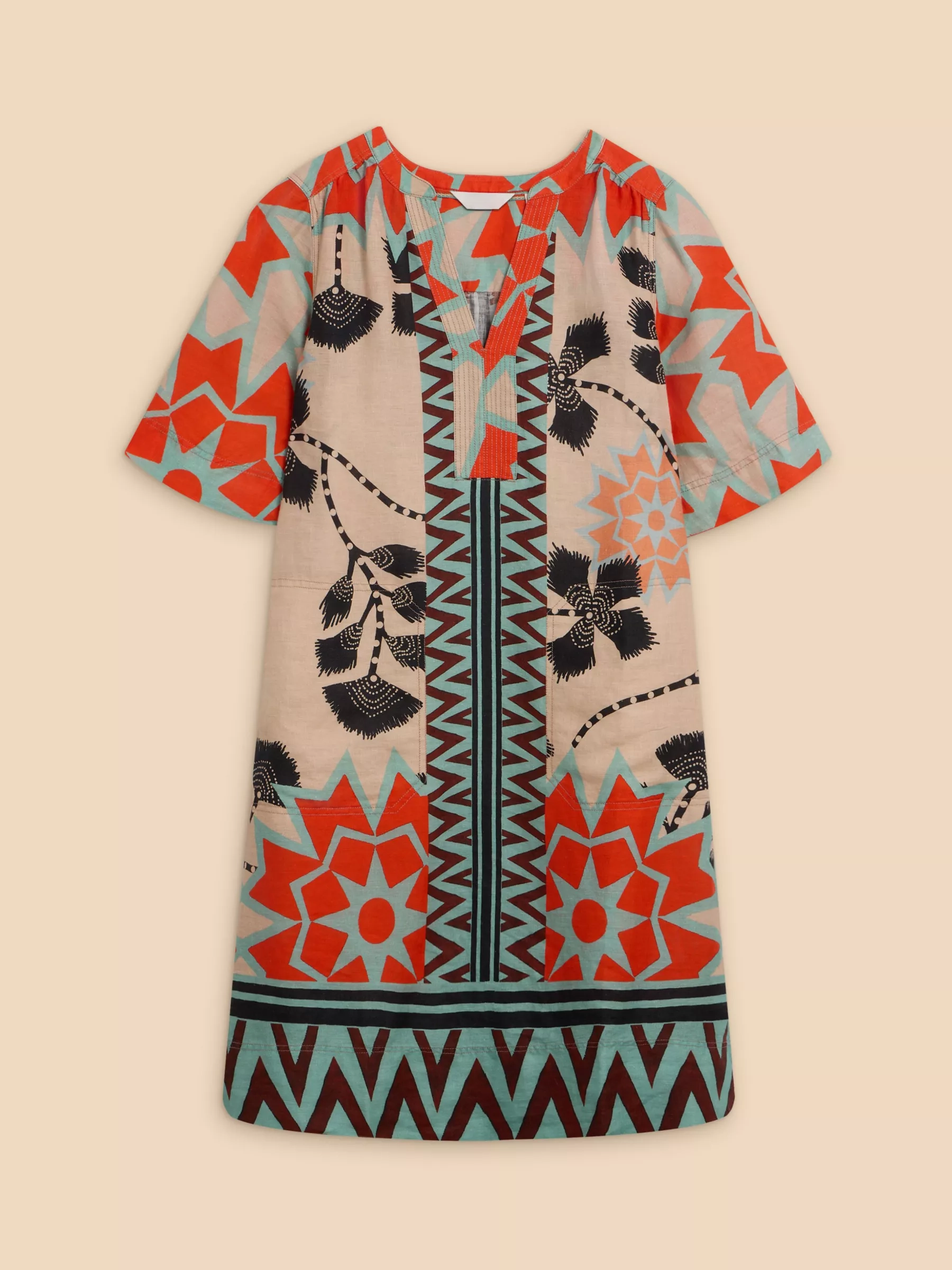 June Floral and Geometric Linen Dress