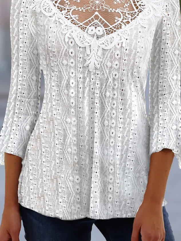 Crew Neck Lace Casual Shirt