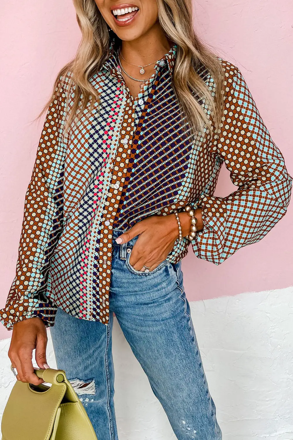Relaxed Long Sleeve Button Front Button Front Blouse