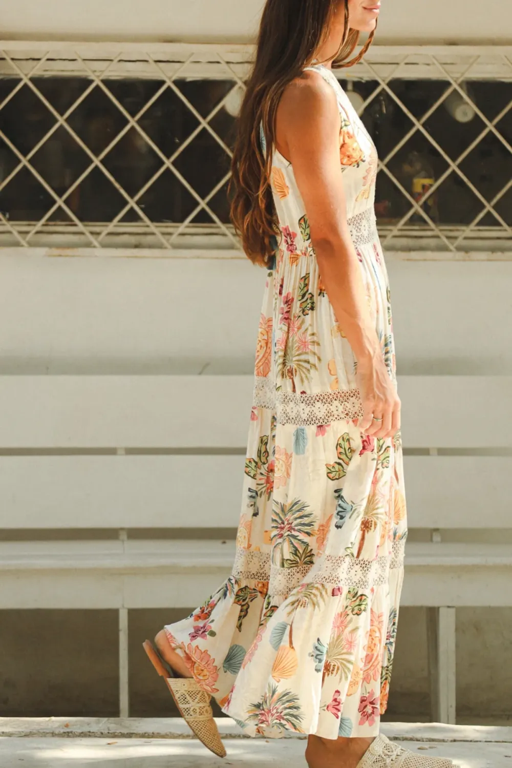 Multicolor Tropical Print Sleeveless Maxi Dress