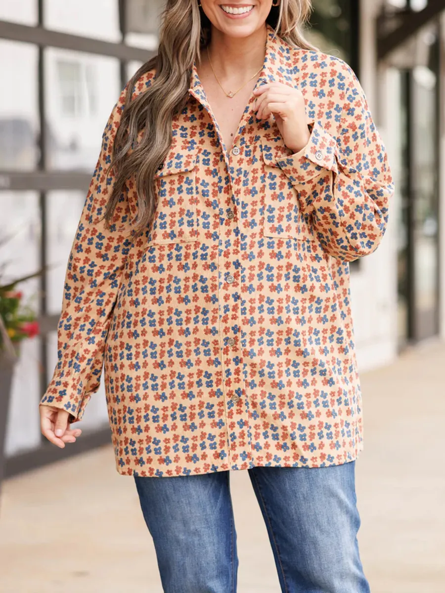 Floral pattern pocket loose jacket