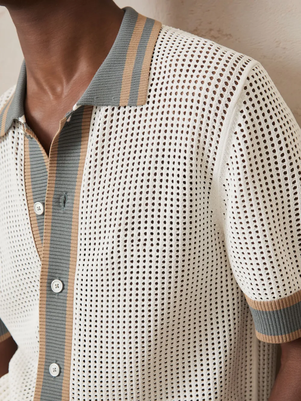 Vacation Breathable Crochet Fabric Men's Shirt