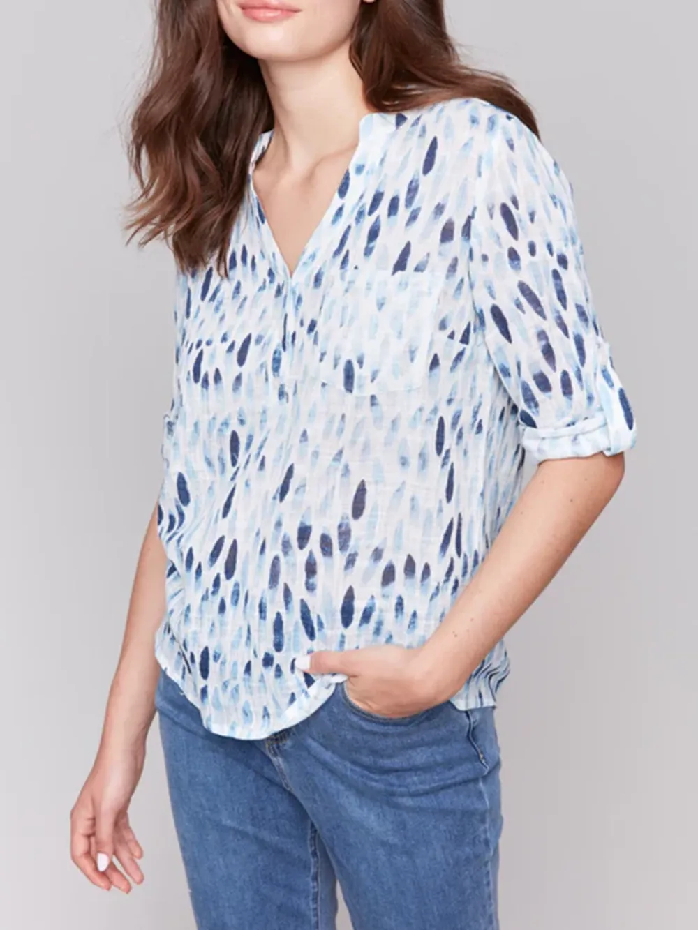 Artistic Cotton V-Neck Short Sleeves