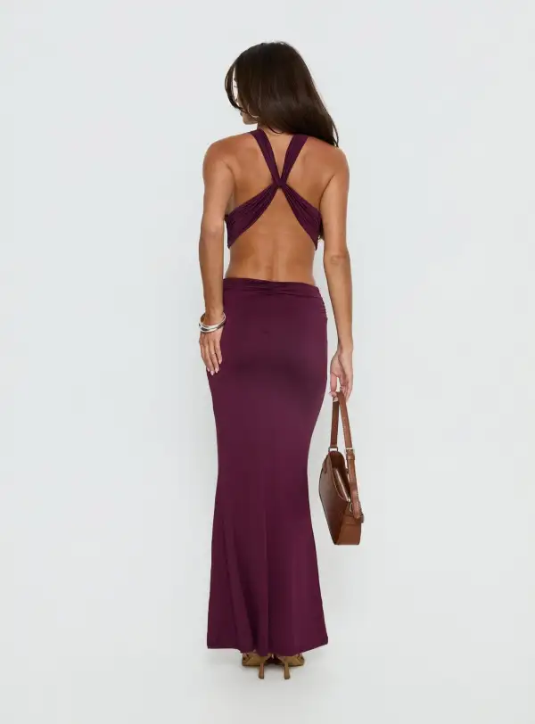 Frill Trim Plunge Neck Maxi Dress