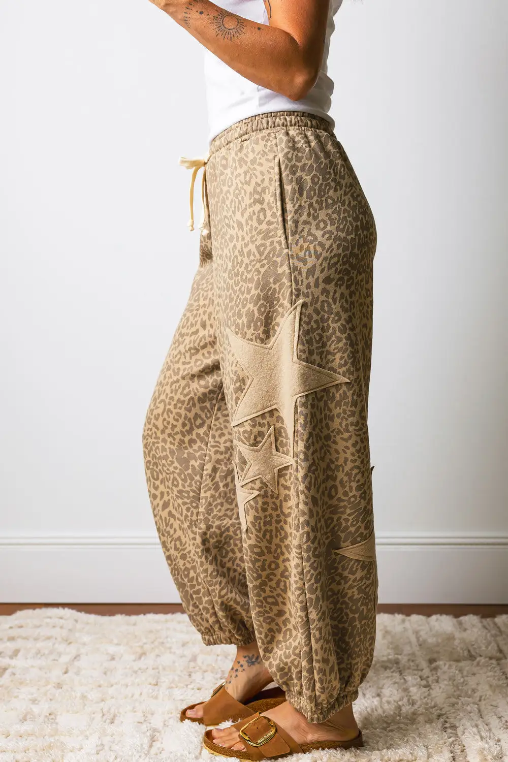 Leopard Star Drawstring Elastic Waist Pants