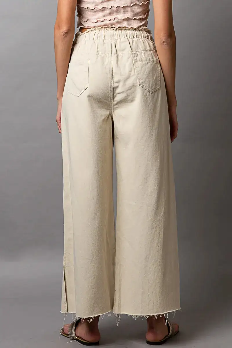 Distressed Drawstring Slit Wide Leg Pants